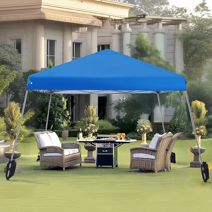 PHI VILLA 12x12 Slant Leg UV Block Sun Shade Canopy with Hardware Kits, Shade for Patio Outdoor Garden Events, Blue