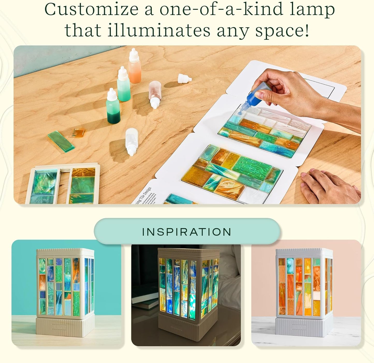 Lifelines FlowCrafts, Decorative Tile Lamp - Customize a Functional Lamp with 60 Tiles, 6 Mixable Paint Colors & Light Source Included - Sensory Arts & Crafts Kit for Teens & Adults