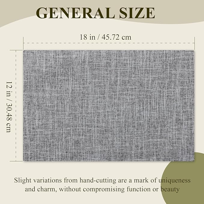 KXN Placemats Set of 8, Dual-Layer Thickened Faux Linen Table Mats, Heat Resistant & Wrinkle-Free, Machine Washable Cloth Place Mats for Kitchen Dining Indoor Outdoor (Light Gray)