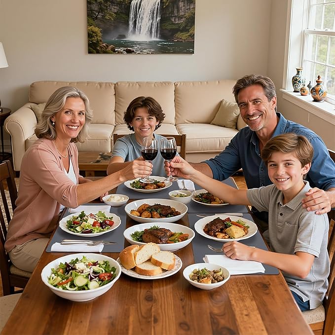 SHACOS Placemats Set of 6 Faux Leather Waterproof Leakproof Wipeable PU Non-Slip Vinyl Place Mats Heat Resistant Table Mats for Kitchen Dining Table Indoor Outdoor, Dark Grey