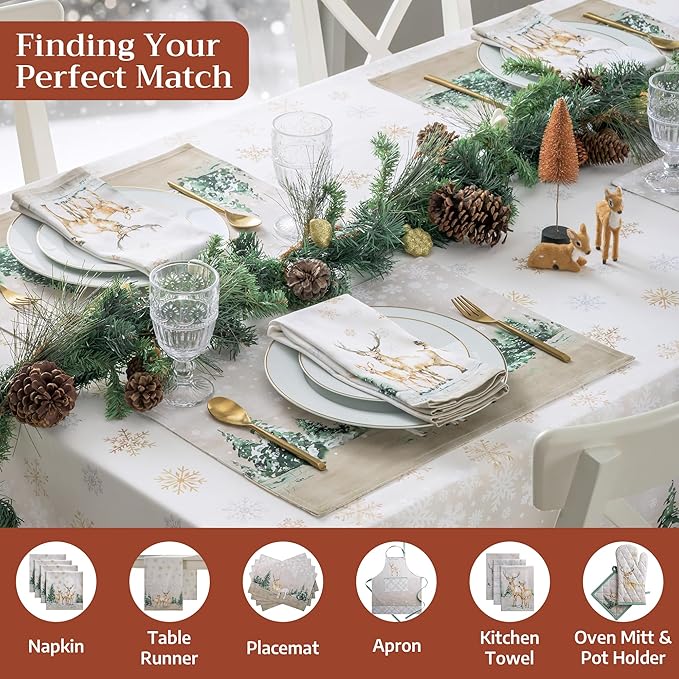 Maison d' Hermine Table Cloth Square Table 100% Cotton 54 x 54 Inches Fall Tablecloth Reusable Everyday Use for Thanksgiving Christmas Decorations Dining Farmhouse Party (Deer in The Woods)