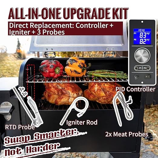Non-WiFi PID Controller Full Kit with Igniter, RTD & 2 Meat Probes for Camp Chef Gen 2 Retro Fit Grills | Fits Pursuit 20, SG24, SG30, SGX, DLX, XT, Woodwind Classic (Not for XXL Vertical)