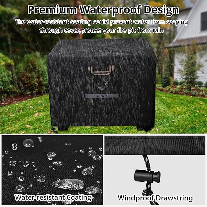 QH.HOME Fire Pit Cover Square, 28 inch Firepit Covers,Heavy Duty Fabric 100% Waterproof, Fits Outdoor for 25inch,27 inch,28 inch Square, Fireplace Cover,Gas Fire Pit Cover (28”L x 28”W x 24”H,Black)