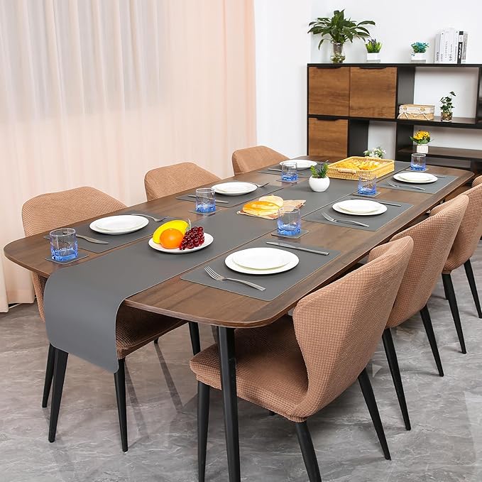 Myir JUN Table Runner Double Sided Vinyl Runner Table 94 Inch Long Runner for Table Washable Waterproof Non-Slip for Home Decorations Gray,12 x 94 inch