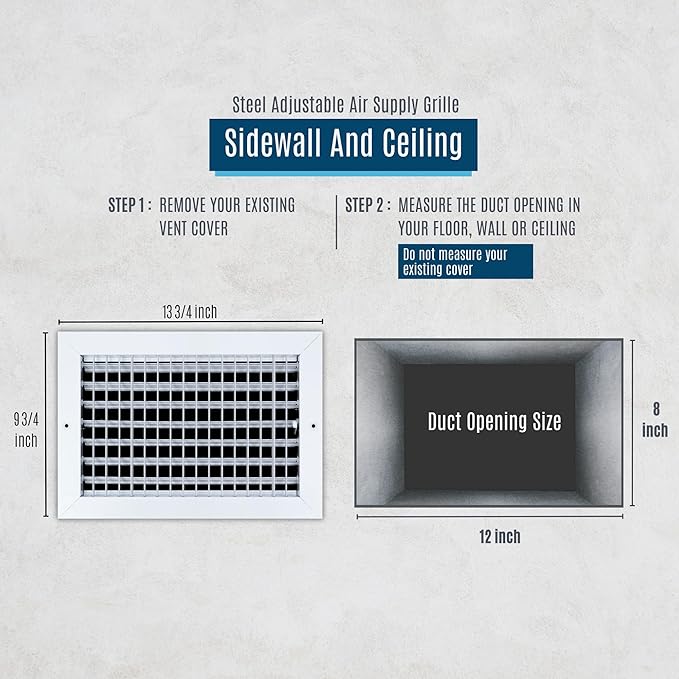 [3 Pack] Fits 12x8 Duct Opening Steel Adjustable Air Supply Grille by Handua | Register Vent Cover Grill for Sidewall and Ceiling | White | Out. Dim.: 13.75" X 9.75"