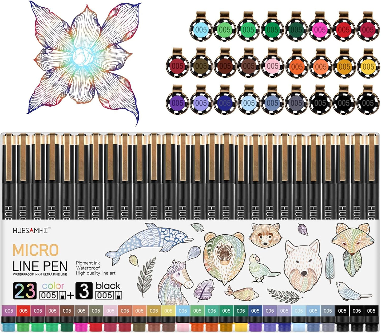 005 Micro Pen 23 Colors and 3 Black 0.20mm Fine Tip Waterproof Ink FineLiner Pens for Art Illustration Sketching, Anime Bullet Journal and Technical Drawing