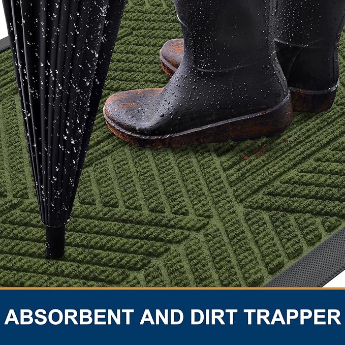 Smiry Front Door Mat Outside Entrance, Heavy Duty Sturdy Natural Rubber Doormat, Trap Dirt and Moisture, Easy Clean Low Profile Mats for Indoor Outdoor Entry, Irregular Triangle (36x24, FST-Green)