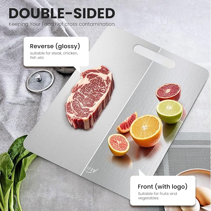 New Titanium Cutting Board - 100% Pure Titanium Cutting Boards For Kitchen,Easy to clean,Double-sided food-grade Titanium Cutting Board For Cutting Meats, Fruits And Vegetables(15 * 11)