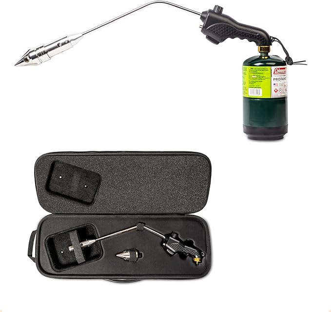 ROCKETFIRE Fire Starter Torch | Perfect Propane Torch Head, Grill Gun, Charcoal Torch | Compatible with Bernzomatic Propane & MAP/PRO Fuels | Tri-Flame Tip | Fuel NOT Included | Case Included | Black