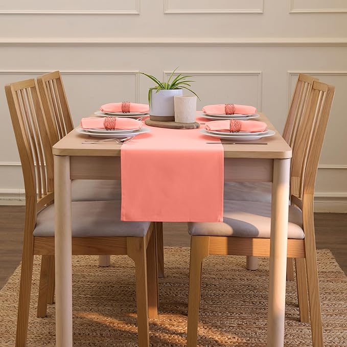 Encasa XO Table Runner 13"x72" Long | Cotton Canvas Fabric | Coral Solid Color | Machine Washable & Durable
