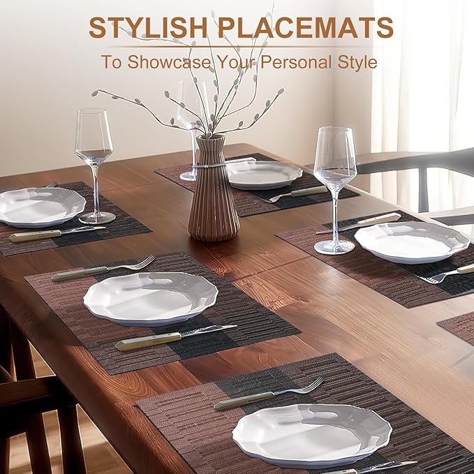 BETEAM Placemats Set of 8, Woven Vinyl Placemat for Dining Table Washable Wipeable Kitchen Place Mats Durable Indoor Outdoor Table Mats