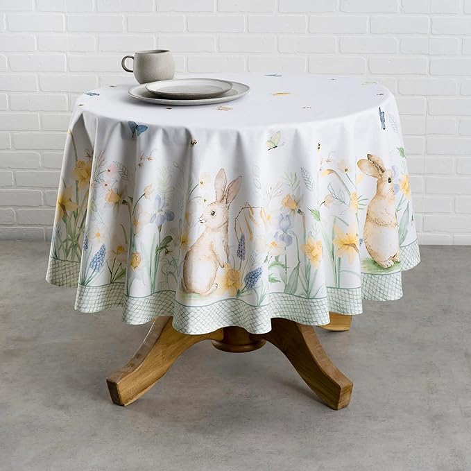 Maison d' Hermine Table Cloth Round Table 100% Cotton 63 Inches Tablecloth Reusable Decorative Everyday Use for Dining Room, Farmhouse, Home, Party, Festive & Wedding Spring Summer - Easter Dew