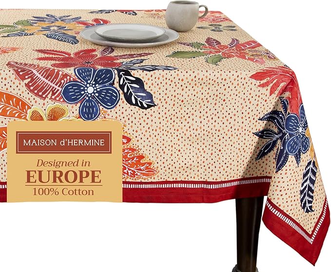 Maison d' Hermine Table Cloth Rectangle Table 100% Cotton 70 x 120 Inches Fall Tablecloth Reusable Everyday Use for Thanksgiving Christmas Decorations Dining Farmhouse Party (Kalahari)