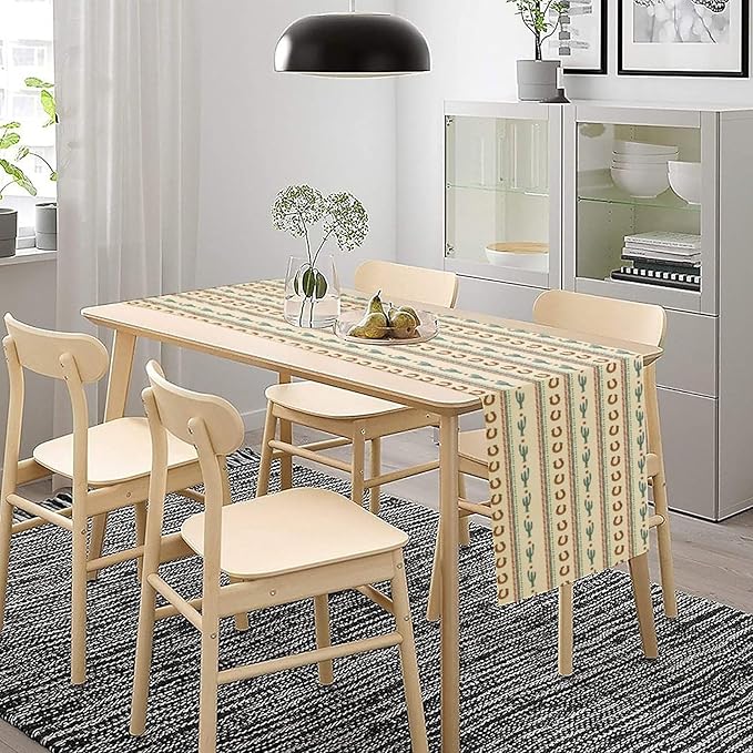 Western Table Runner,Vintage Farmhouse Country Cowboy Horseshoe Cactus Print Table Runner for Kitchen Dining Table Holiday Home Party Decor 13x108in