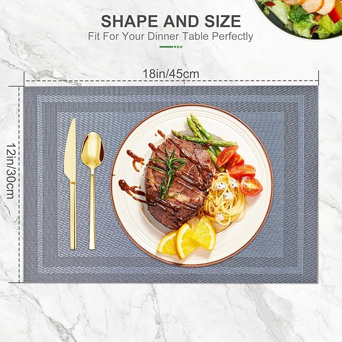 BETEAM Placemats Set of 6, Woven Vinyl Placemat for Dining Table Washable Wipeable Kitchen Place Mats Durable Indoor Outdoor Table Mats