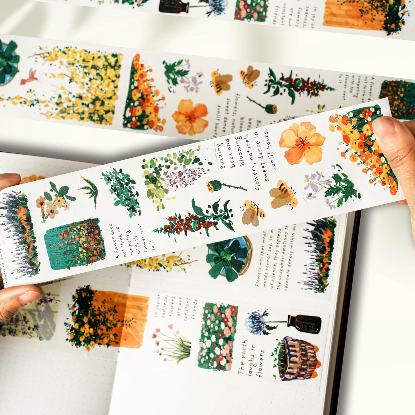 WT Spring Oasis Washi Tape Sticker Set, 3 Rolls, Original Designs, Nature-Inspired Floral Decorative Masking Tape, Wide Craft Tape, Bujo Planner Supplies, Adhesive Wrapping Tape, DIY Paper Tape