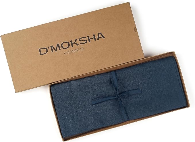D'Moksha Homes Linen Navy Blue Table Runner 84 Inches Long - 100% Pure Linen 14 x 84 Inch Table Runner for Dining, Winter, Holiday - Machine Washable