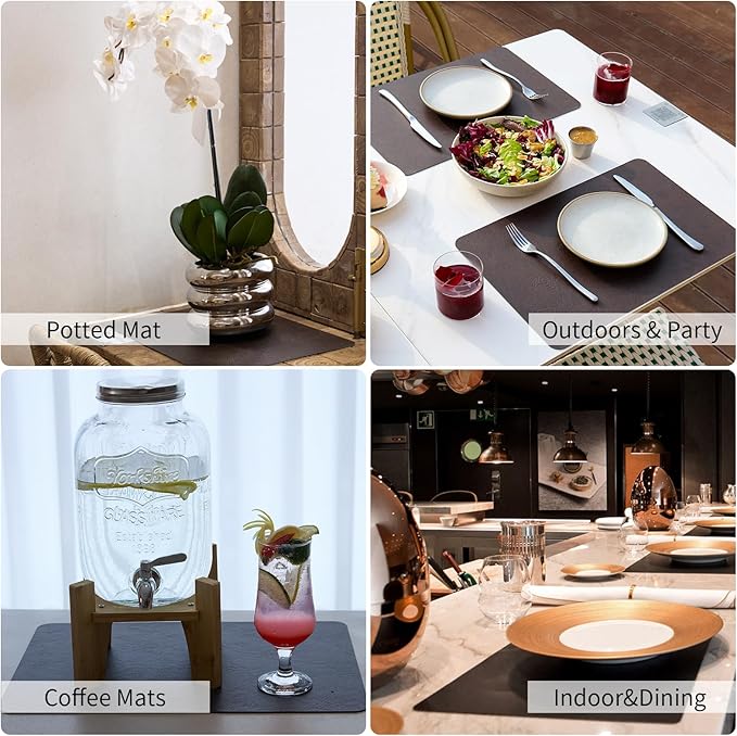 Cowhide Pattern Faux Leather Placemats Set of 4,Heat Resistant Non-Slip Waterproof Wipeable Washable Kitchen Dining PU Table Place Mats,Double-Sides Available,Black Brown