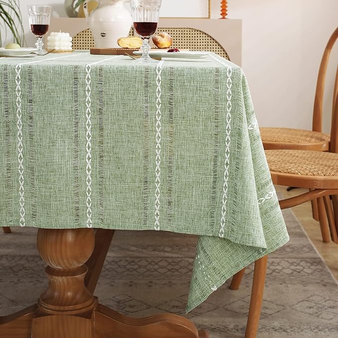 Chassic 60 x 104 inches Farmhouse Style Linen tablecloths, Wrinkle Resistant Washable Dining Room Table Cloths for 6 Foot Rectangle Tables - Hemstitch Sage Green