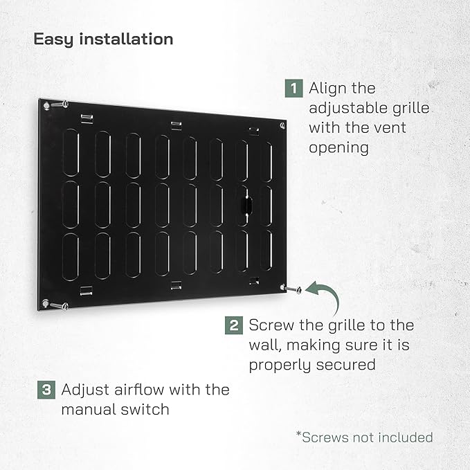 Vent Systems 12" x 8" Inch (Overall) Black Metal Vent Cover - Durable Wall and Ceiling Adjustable Air Return Grille with Built-in Mesh Screen - HVAC Ventilation Duct Cover for Indoor and Outdoor Use