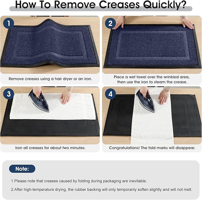 Extra Large Front Door Mat Outside Entrance Indoor Doormat, 60" x 34" Outdoor Mats for Patio Waterproof, Outdoor Door Mats for Outside Entry, Indoor Rugs for Entryway, Sturdy Natural Rubber, Blue