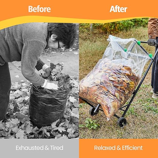 Foldable Leaf Bag Holder, Mobile Trash Bag Holder Stand with Removable Arms and Dual Fixing Design, Adjustable 30-45 Gallon Portable Lawn Bag Cart for Yard Cleanup, Gardening, Leaves, Camping, Parties