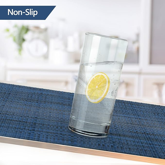 SLKQG Navy Blue Placemats Set of 8 - Easy Clean Washable Vinyl Placemats - Wipeable Heat Resistant Table Mats for Dining Table - 17x12 Inch (Navy Blue, 8)
