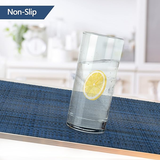 SLKQG Navy Blue Placemats Set of 6 - Easy Clean Washable Vinyl Placemats - Wipeable Heat Resistant Table Mats for Dining Table - 17x12 Inch (Navy Blue, 6)