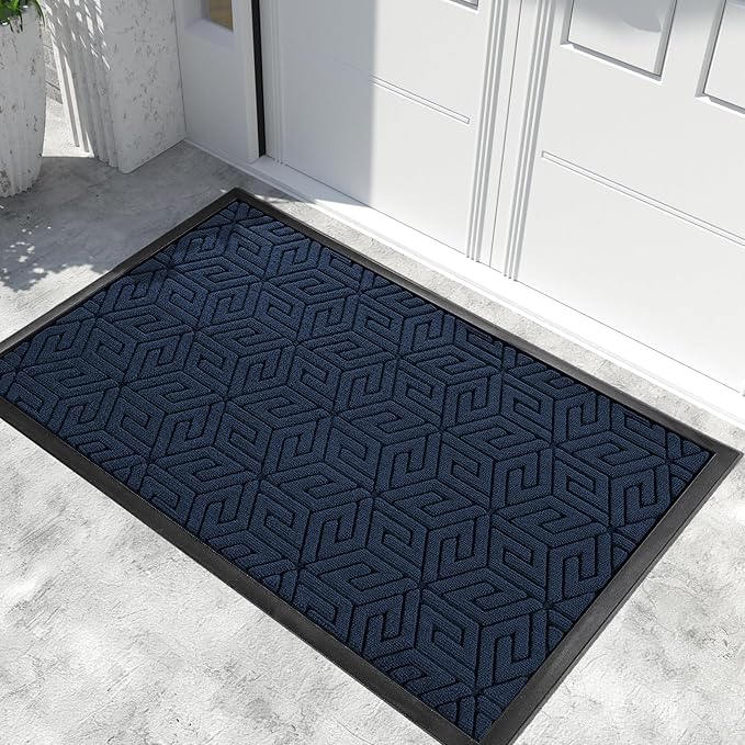 Yimobra Extra Large Door Mat 60x36, All-Weather Waterproof Outdoor Mats for Front Door, Non Slip Rubber Doormat for Patio Proch Outside Entryway Indoor, Blue