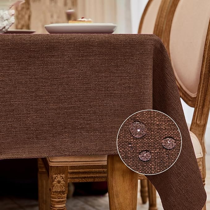 BALCONY & FALCON Rectangle Tablecloth Washable Wrinkle Resistant and Water Proof Table Cloth Decorative Linen Fabric Tablecloths for Dining Parties Kitchen Wedding and Outdoor Use(Coffee Brown, 55x95)