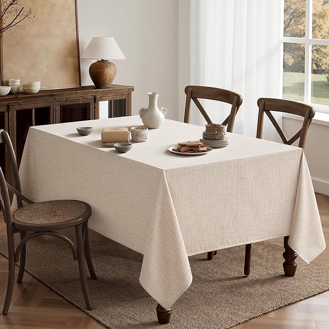 MIULEE Ivory Linen Polyester Tablecloth 60x120 Inch Spring Rectangle Table Cloth Waterproof,Stain Resistant & Wrinkle Resistant for Dining Party Wedding