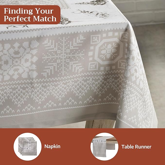 Maison d' Hermine Table Cloth Rectangle Table 100% Cotton 54 x 72 Inches Fall Tablecloth Reusable Everyday Use for Thanksgiving Christmas Decorations Dining Farmhouse Party (Cozy Christmas)