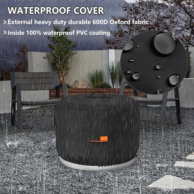 Round Fire Pit Cover,Outdoor 600D Heavy Duty 100% Waterproof Tear-Resistant Solo Stove Bonfire Firepit Covers,Patio Weatherproof Fire Pits Cover for Solo Stove Bonfire,Black