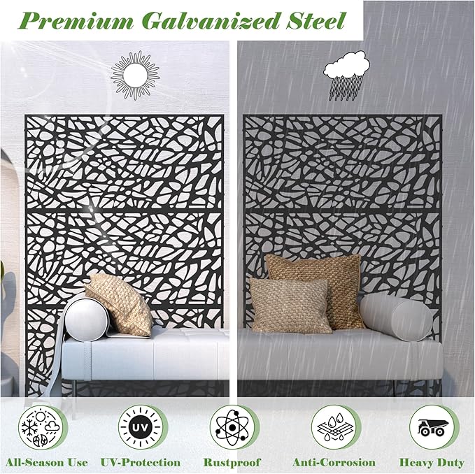 Domi Metal Privacy Screens and Panels with Free Standing, Freestanding Outdoor Indoor Privacy Screen, Decorative Privacy Screen for Balcony Patio Garden, Room Divider, Mesh Shape