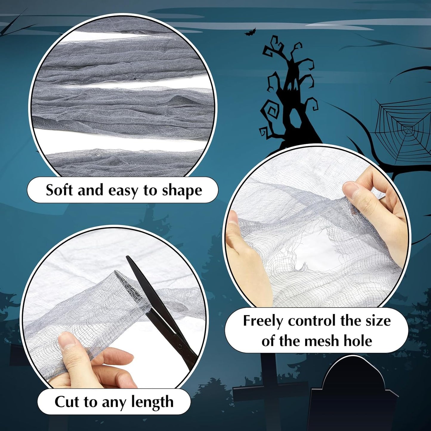 Boao Halloween Cheese cloth 85 x 197 Inch Gray Cheesecloth Roll for Crafts Large Cotton Muslin Gauze Fabric for Halloween Outdoor & Indoor Spooky Decoration