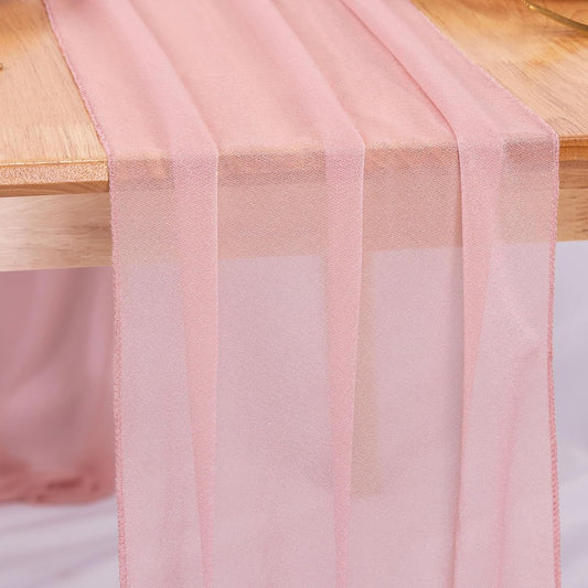 1 Pack Dusty Rose Chiffon Table Runner 12 x 120 Inches Sheer Table Runner Romantic Table Cloth for Wedding Decor 10ft Tulle Table Runner Table Decorations for Birthday Party