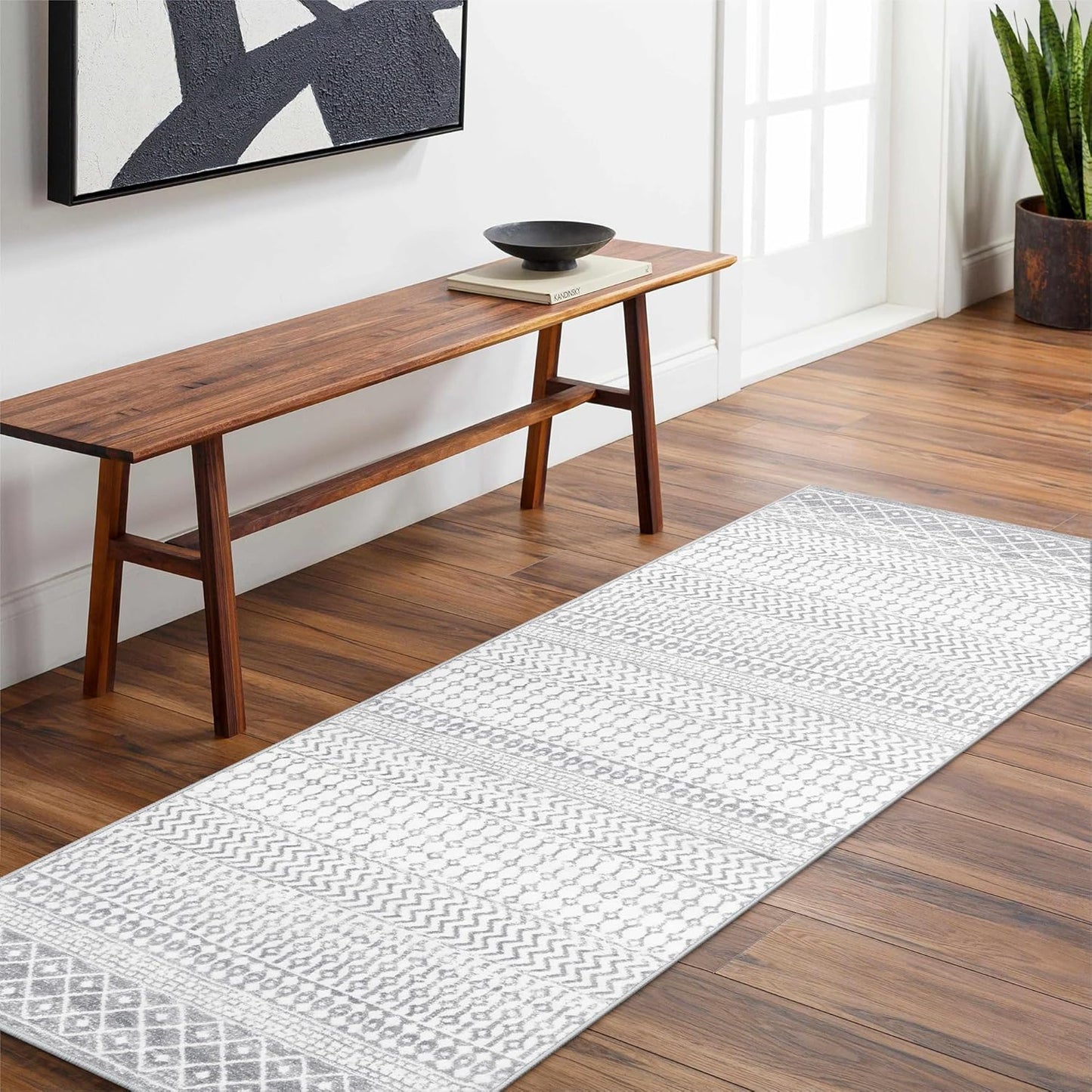 Hallway Runner Rug 2x6, Ultra Soft Moroccan Distressed Kitchen Runner Rug with Rubber Backing, Washable Low-Pile Boho Bathroom Rugs for Bedroom Bathroom Laundry