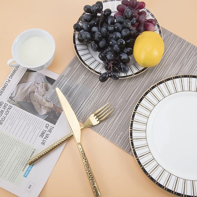 SLKQG Sliver Placemats Set of 4 - Easy Clean Modern Durable Washable Vinyl Place Mats - Heat Resistant Placemats for Kitchen Table - PVC Table Mats for Dining Table (Sliver, 4)