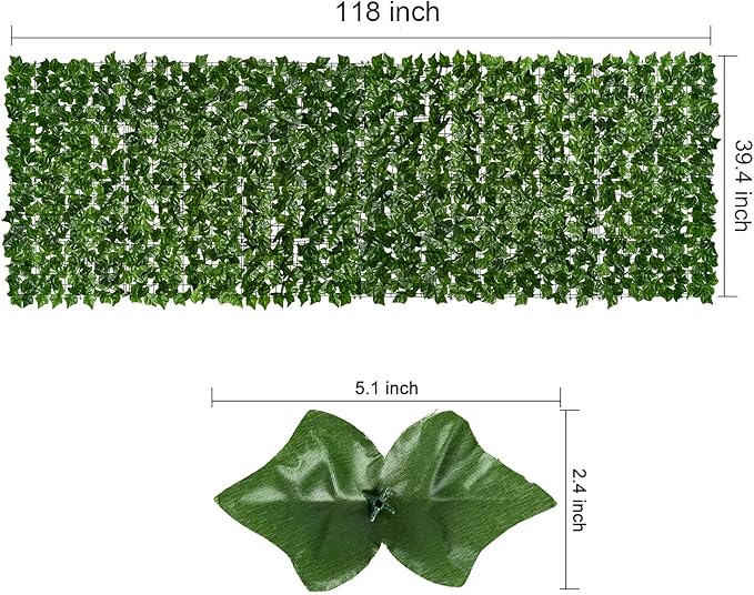 DearHouse 118x39.4in Artificial Ivy Privacy Fence Wall Screen, Artificial Hedges Fence and Faux Ivy Vine Leaf Decoration for Outdoor Garden Decor