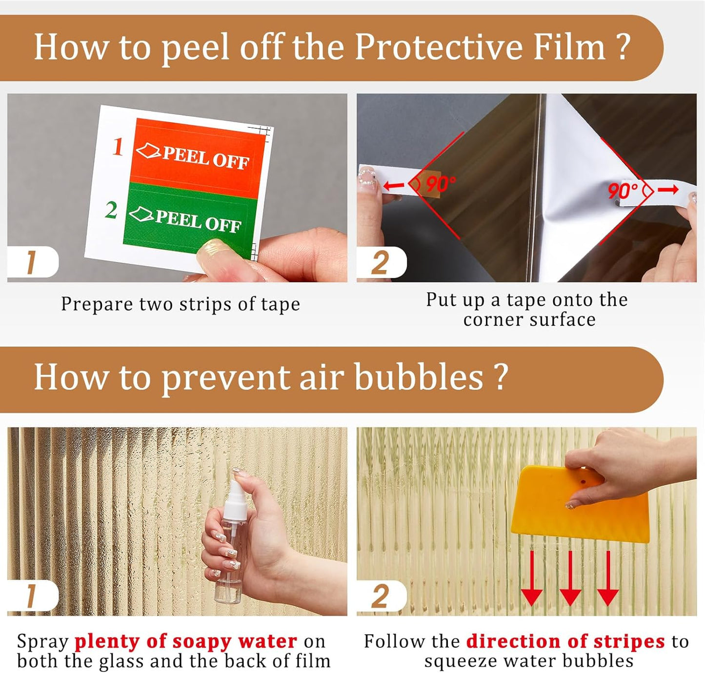 Beautyhero Window Privacy Film, Frosted Reeded Glass Cling, 3D Decorative Coverings with UV Blocking, Adhesive Stickers for Bathroom Doors Cabinet