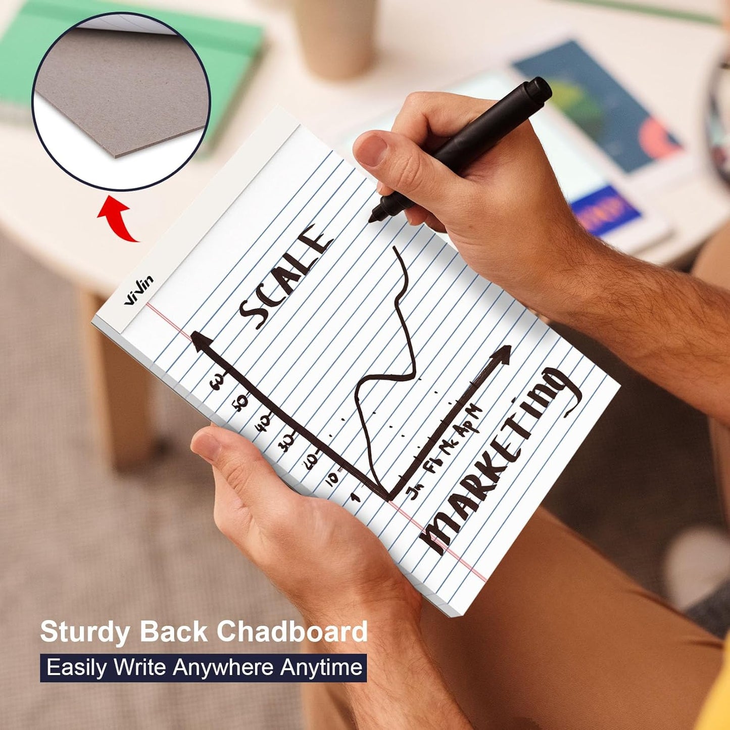 ViVin 5 x 8 Inch Legal Pads, 6 Pack, Narrow Ruled, 50 Sheets Per Writing Pad, Perforated Note Pads Ideal for Home, Office, Business, 300 Sheets, White Paper