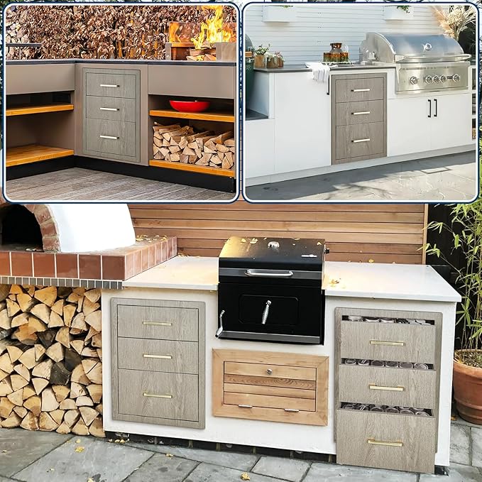 Stainless Steel Outdoor Kitchen Triple Drawers 18" W x 23" D x 23" H - Heavy Duty with Handles, Weather-Resistant Flush Mount for BBQ Island, Patio Grill & Outdoor Cooking Space