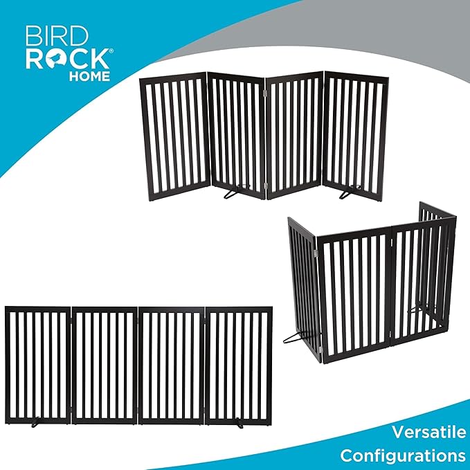 INTERNET'S BEST Dog Gate with Support Feet, Indoor Freestanding Pet Barrier, Folding Wood Cat or Dog Fence, Extra Wide Doorway Puppy Gates, 4 Panel - 36", Espresso