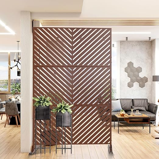 Casaphoria 72" H x 47" W Metal Privacy Screen, Freestanding Outdoor Screen for Deck, Patio & Balcony - Versatile Decorative Privacy Panels for Home & Garden Use (Brown-Parallel)