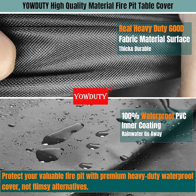 Propane Fire Pit Cover Square 36x36x25 Inch, Waterproof Heavy Duty 600D Patio Gas Fire Table Cover 36 Inch, Fit 34/35/36 Inch Firepit Table, All-weather Protection For Outdoor Fireplace