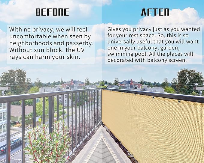 3'x16.4'Balcony Privacy Screen Cover Fence Cover UV Protection Weatherproof Windscreen Heavy Duty for Patio, Backyard,Sand