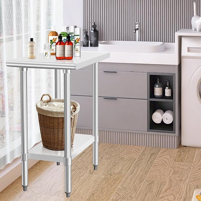 HARDURA Stainless Steel Table 30X18 Inches with Undershelf and Galvanized Legs NSF Heavy Duty Commercial Prep Work Table for Restaurant Kitchen Home and Hotel