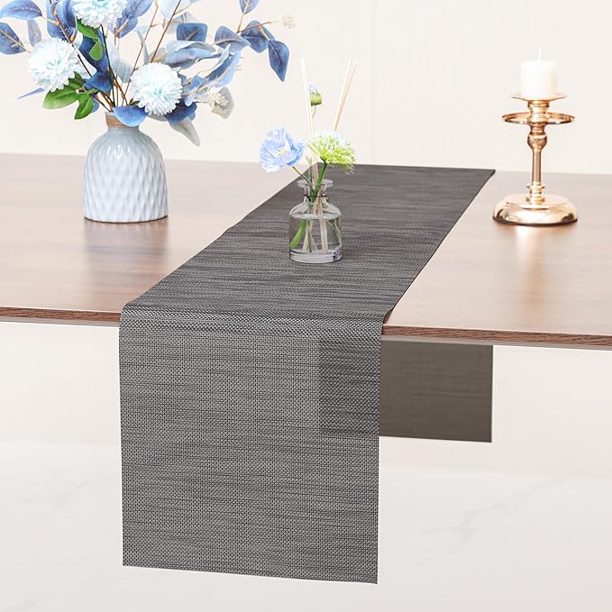 Myir JUN Table Runner, Vinyl Table Runner Indoor 55 Inch Long Arbitrarily Cropped Runner for Table Non-Slip Heatproof for Home Party (Dark Brown, 12 x 55 inch)