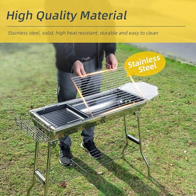 Portable Charcoal Grill,Outdoor BBQ Grill for Christmas Picnic, Thanksgiving Family Gathering and Backyard Barbecue,With Storage Bag & Non-Stick Frying Pan