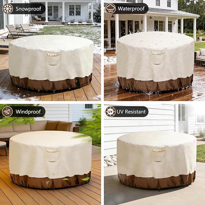 Vailge Fire Pit Cover Round,100% Waterproof Round Patio Fire Bowl Cover,Outdoor Heavy Duty Gas Firepit Table Covers with Air Vent and Handle